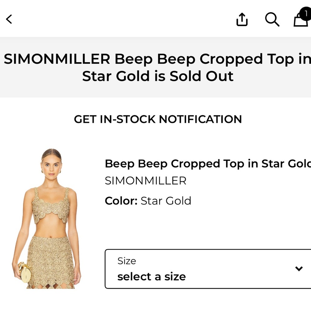 Simon Miller Star Gold Beep Beep Cropped Top Size Small NEW